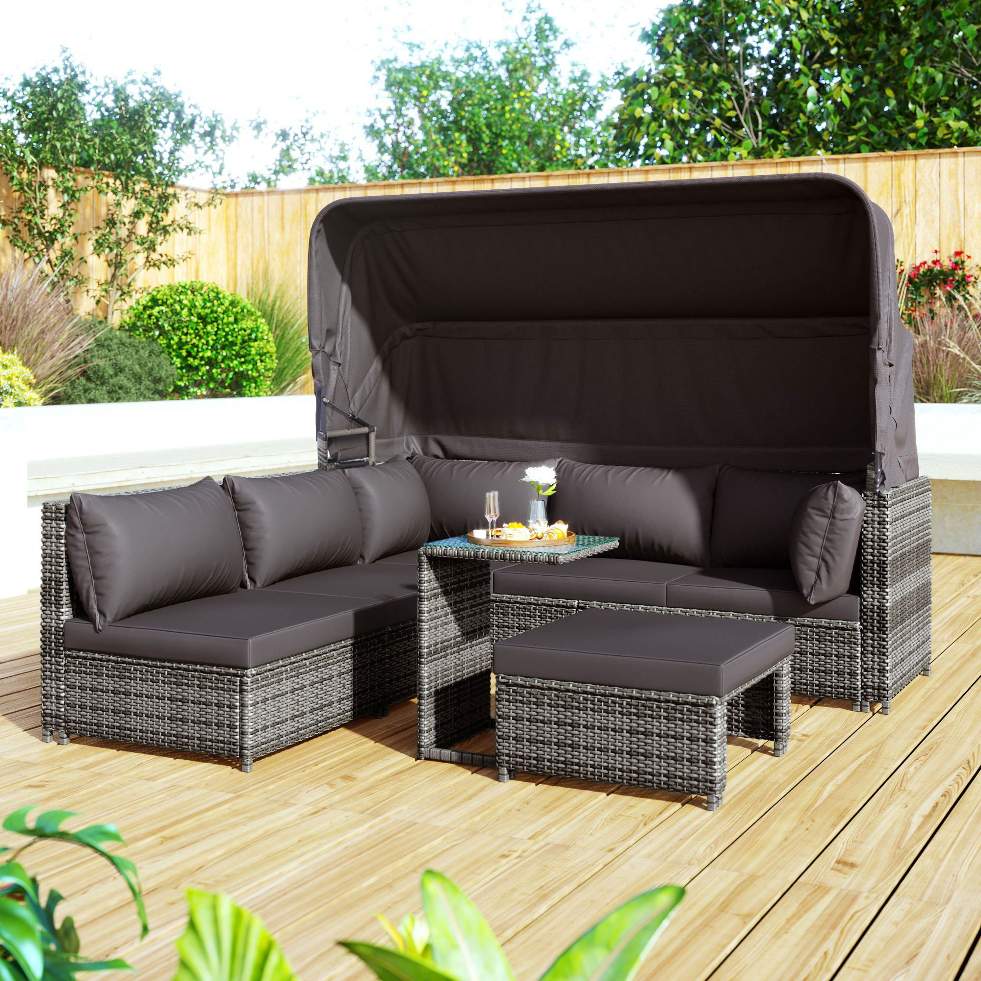 XDOVET Garden Lounge Chair Set Garden Furniture Rattan Sun Island Seating Group Patio Weatherproof