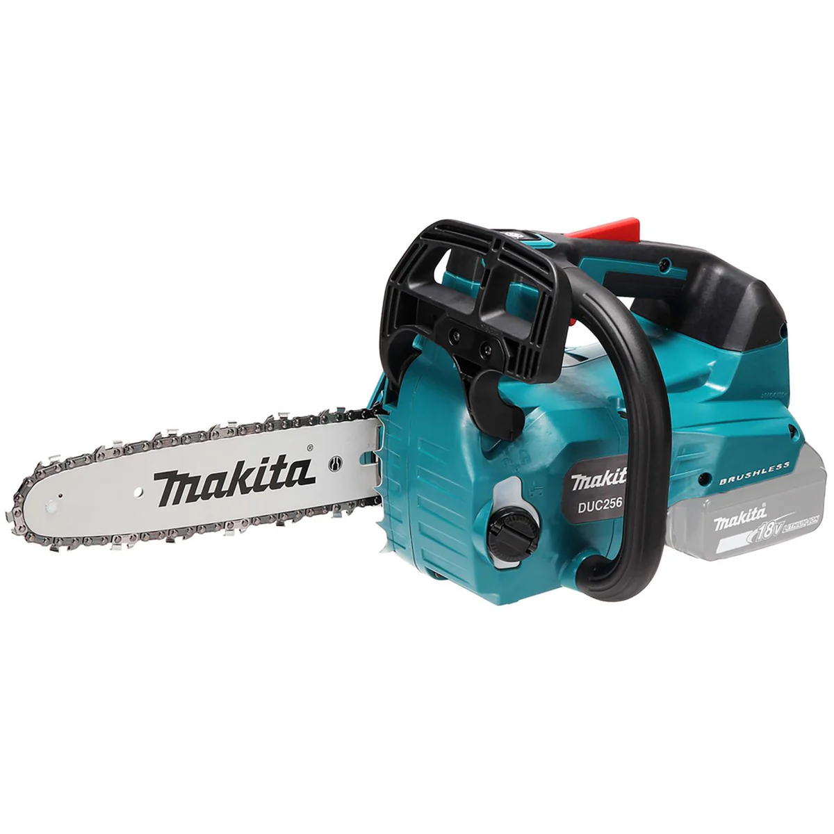 Makita Chainsaw Kit 25cm 10 18V x 2 LXT Brushless Cordless 2 x 6Ah Battery and Dual Rapid Charger Top Handle Garden Tree Cutting Pruning DUC256PG2