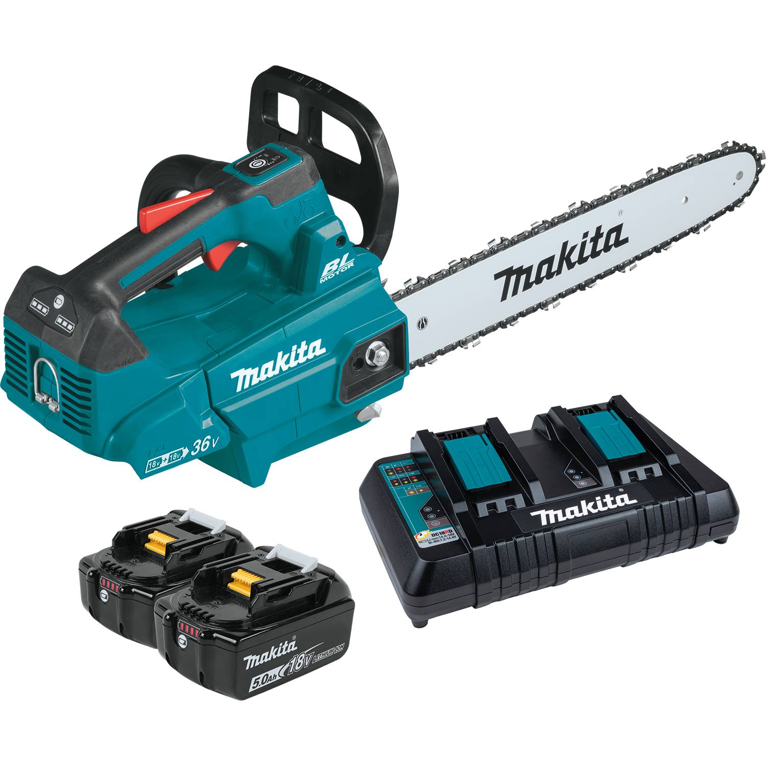 Makita XCU09PT 36V (18V X2) LXT Brushless 16 Top Handle Chain Saw Kit 2 Batteries (5.0Ah)