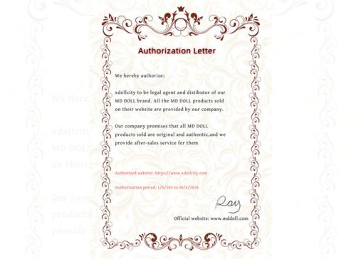Certificate of authorization for life size sex dolls from md doll
