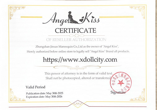 Exclusive reseller certificate issued by Angel Kiss for love doll category