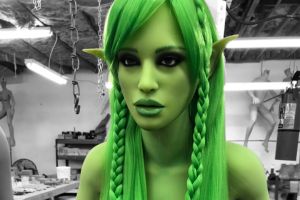 Orc sex doll with multiple eyes and eerie fantasy features