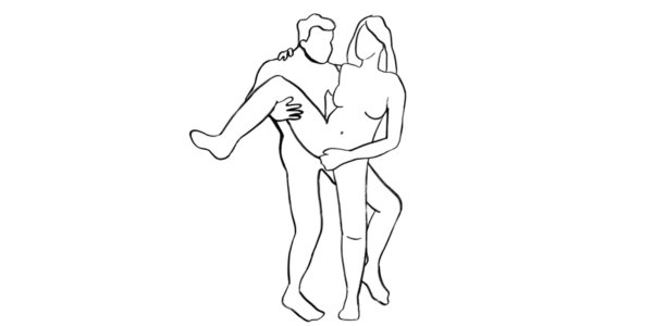 Sagittarius sex position, a superman sex position combining standing rear-entry and face-to-face for an exciting and unique angle of intimacy