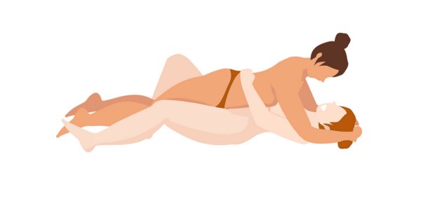 how to have a lesbian sex prone grinding position illustration