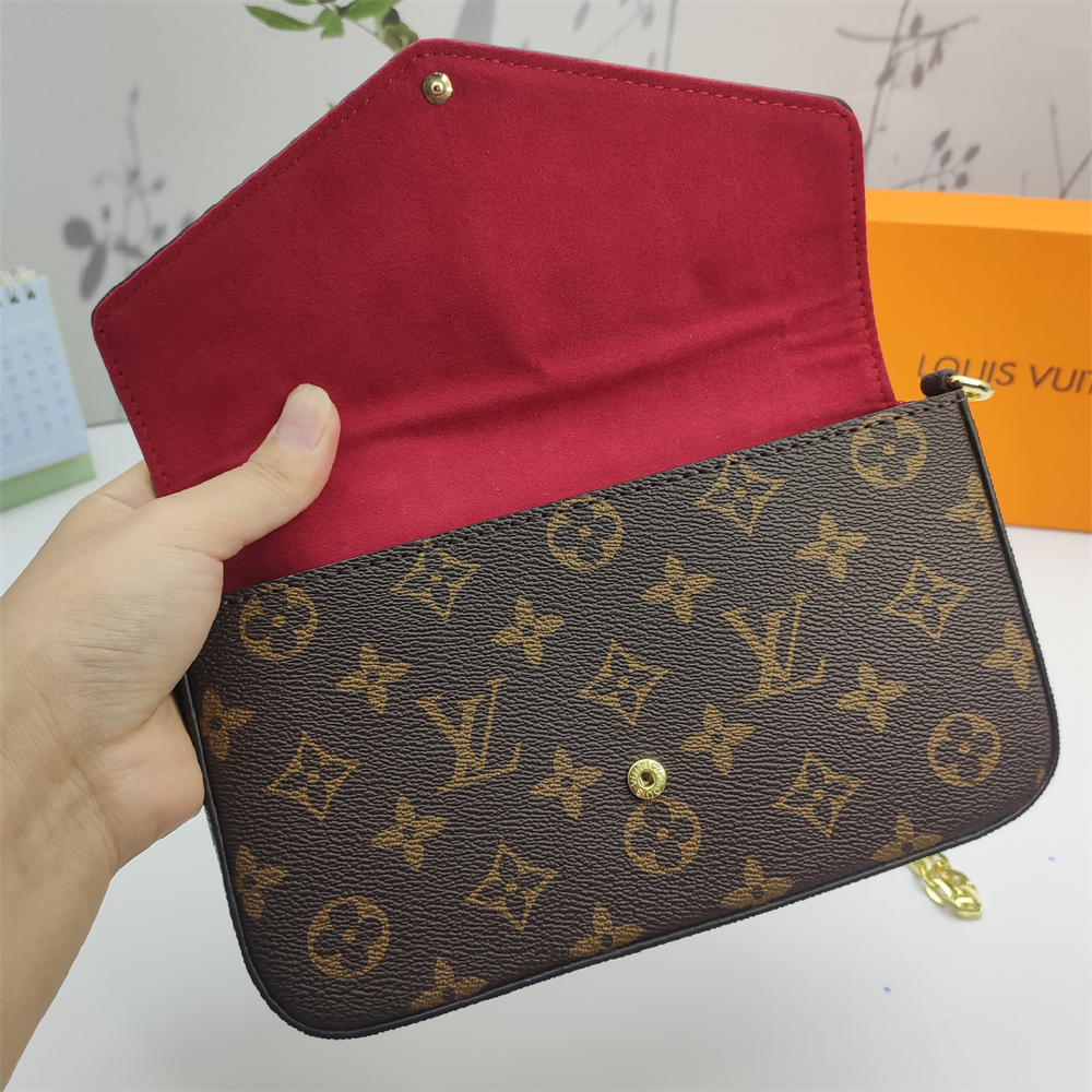 LV Louis Vuitton Félicie Pochette Monogram Canvas Fuchsia Crossbody Bag
