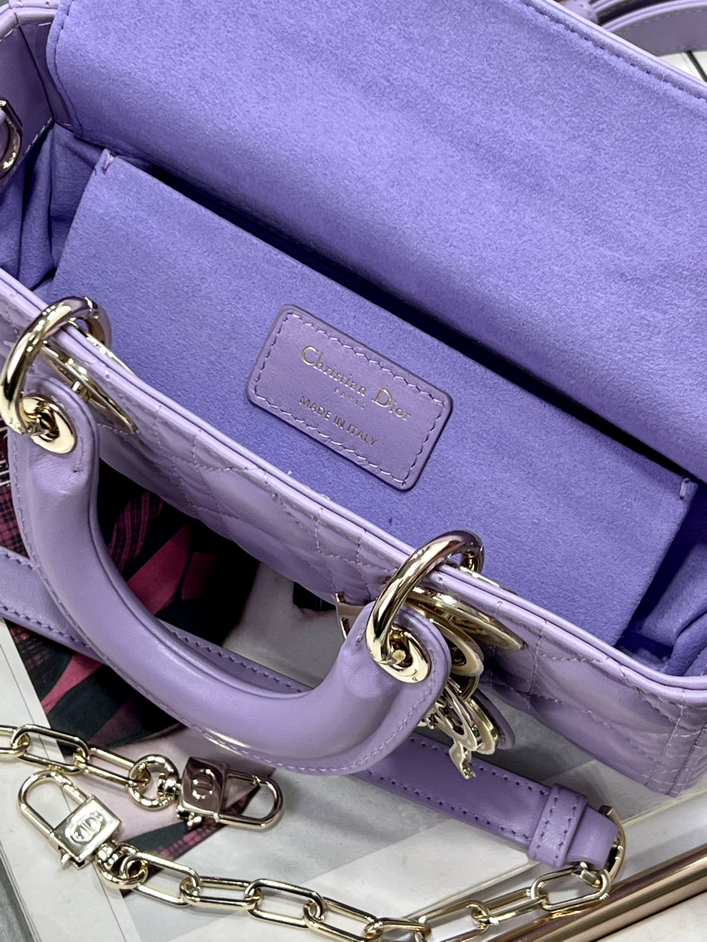 Top version Dior lady Purple sheepskin handbag