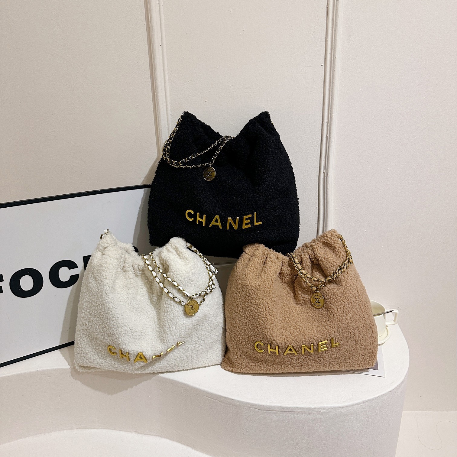 Chanel lamb wool chain bag