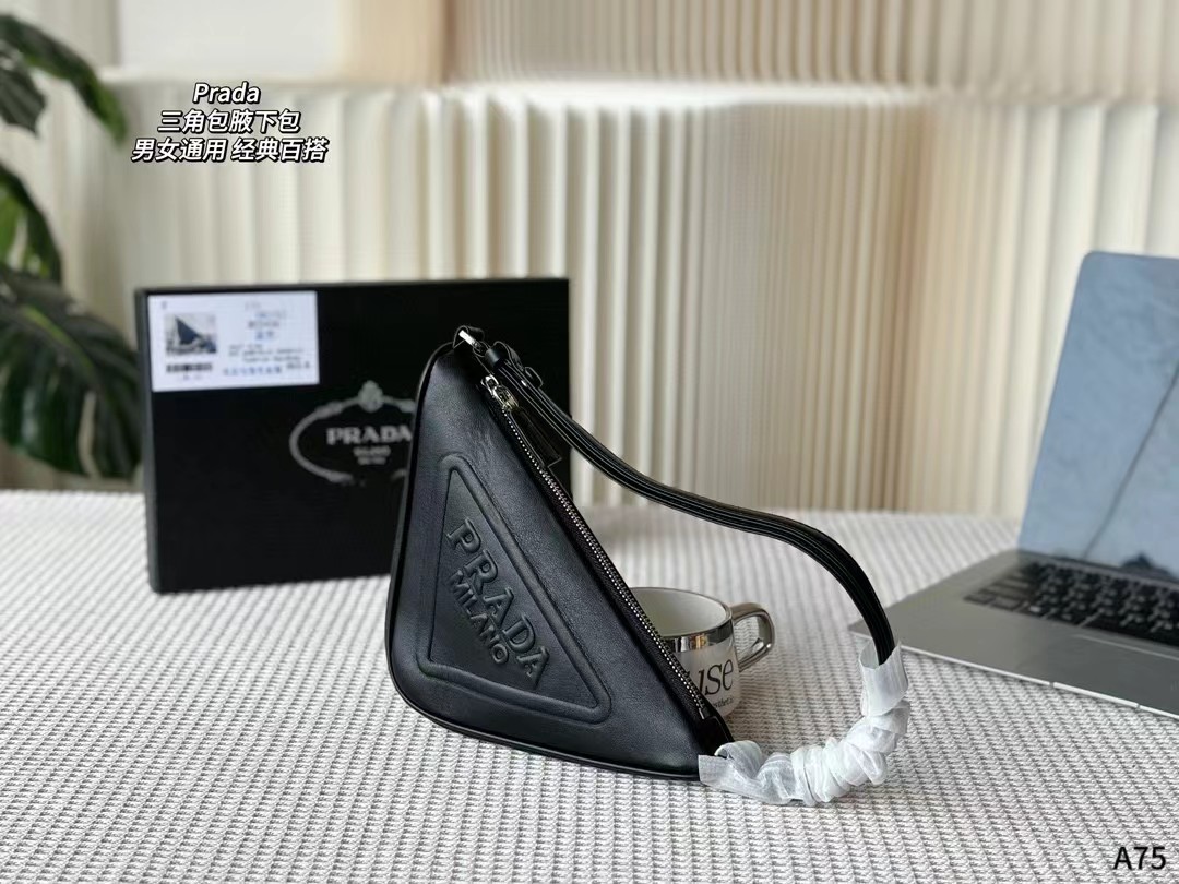 Prada Triangle Pouch / clutch in black saffiano leather