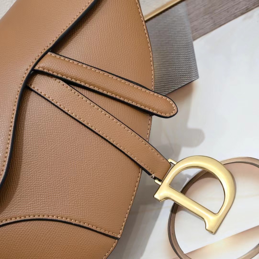 Christian Dior Grained Calfskin Mini Saddle Bag Dark Yellow