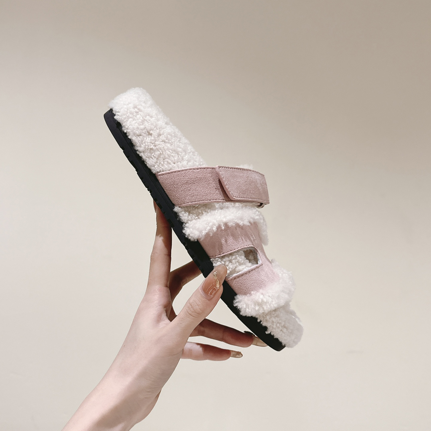 Hermes oran Lamb wool flat bottomed slippers