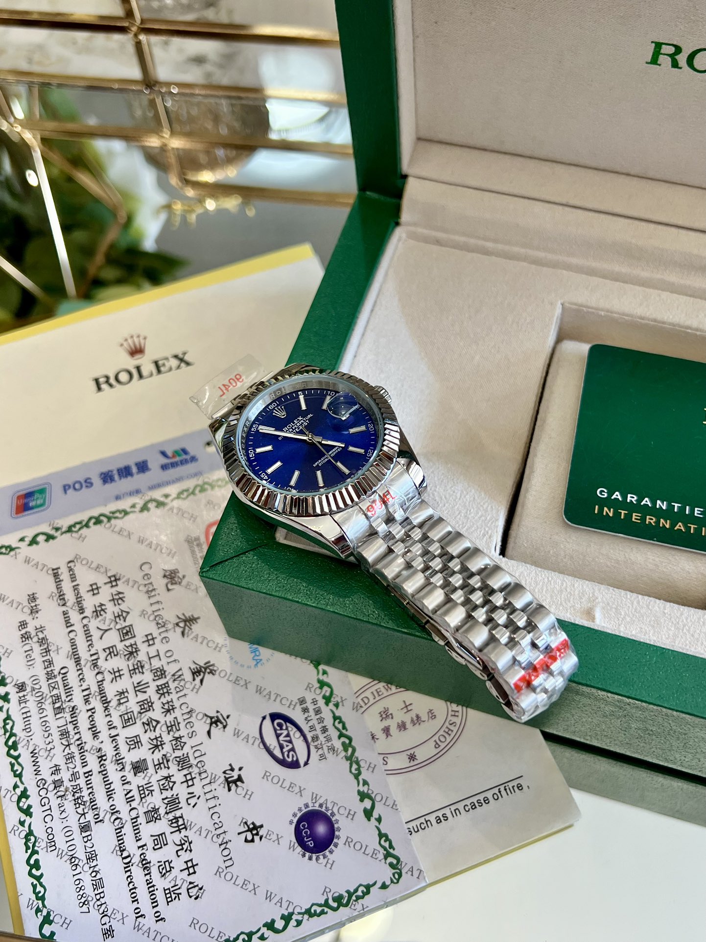 Replica Rolex Datejust Blue Dial Jubilee 18K White Gold Bezel Watch