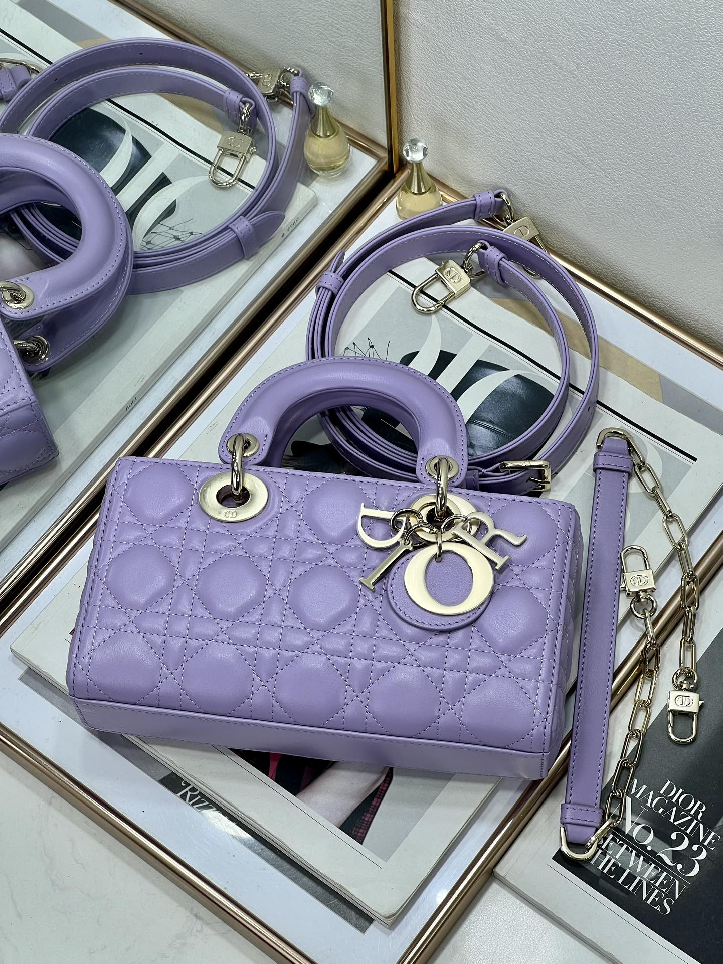 Top version Dior lady Purple sheepskin handbag