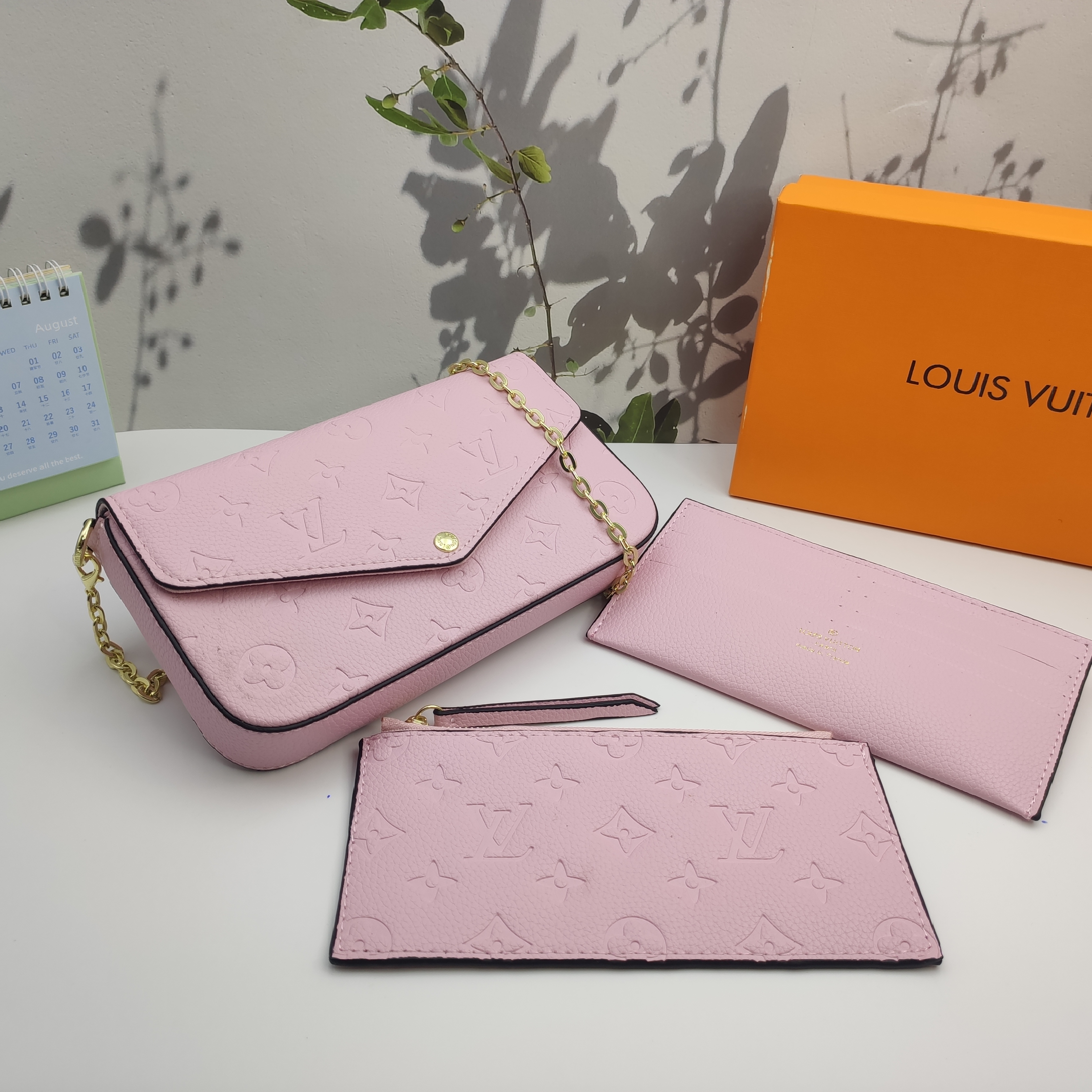 LV Louis Vuitton Félicie Pochette Monogram Canvas Fuchsia Crossbody Bag