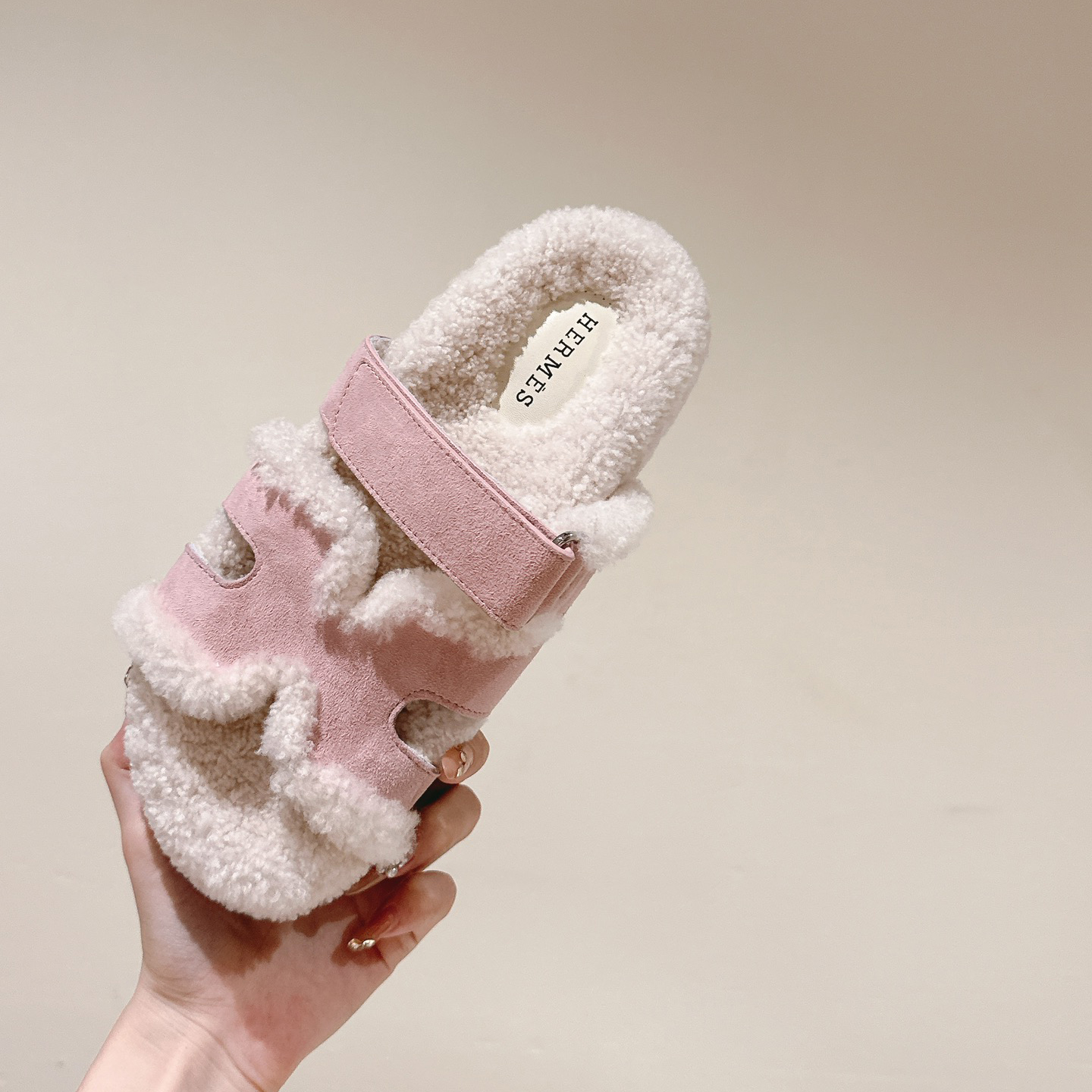 Hermes oran Lamb wool flat bottomed slippers