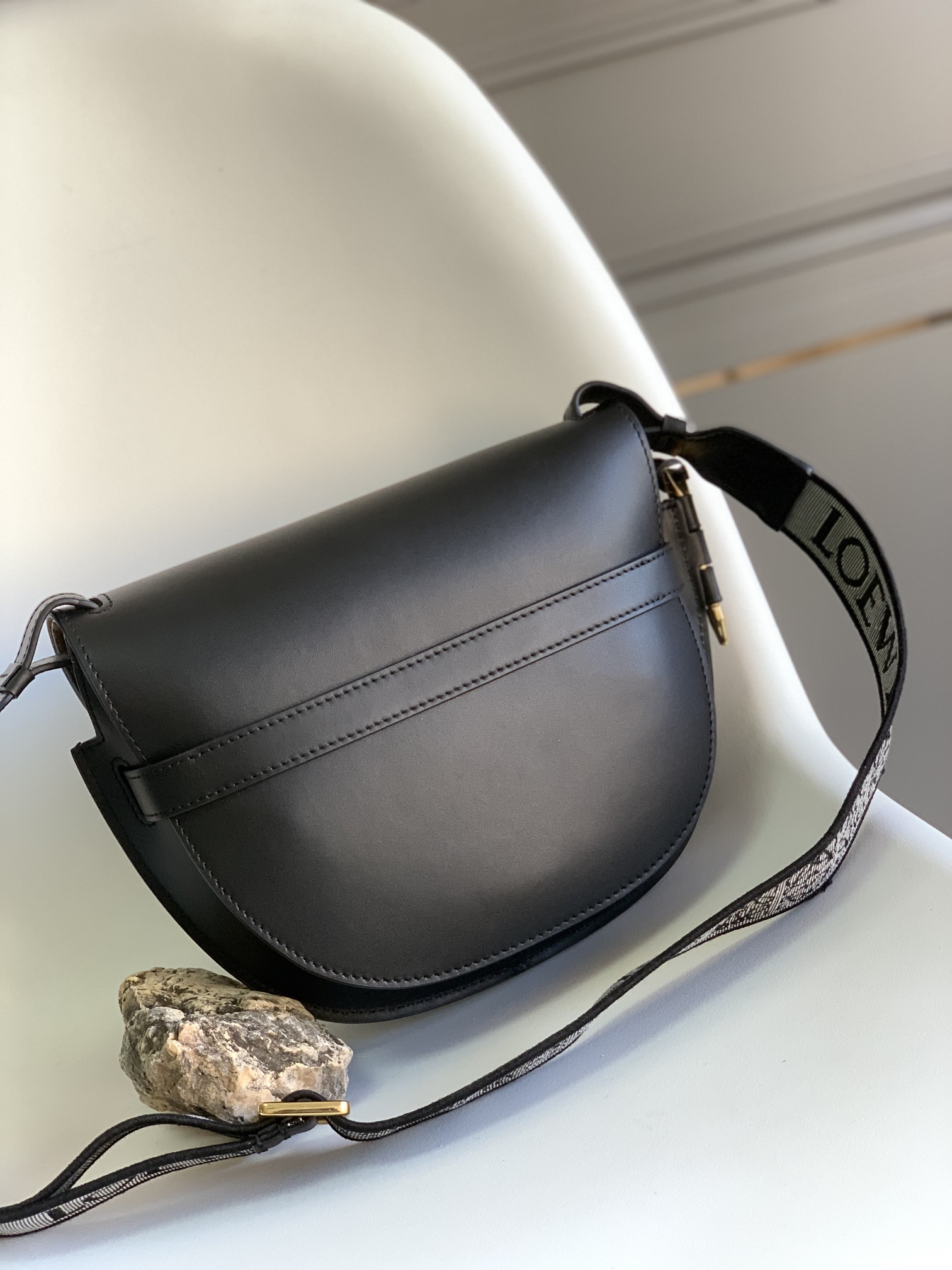 Replica Loewe Women Small Gate Bag in Soft Calfskin and Jacquard-Black