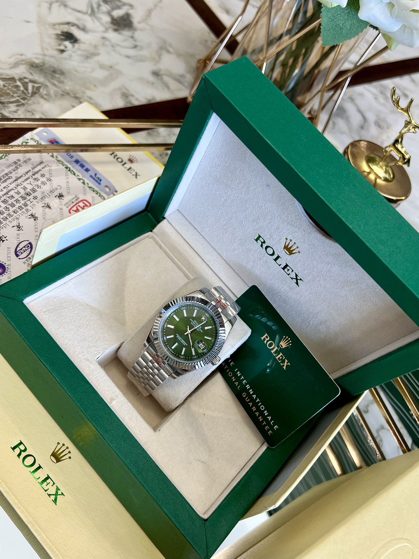 Replica Rolex Datejust Blue Dial Jubilee 18K White Gold Bezel Watch