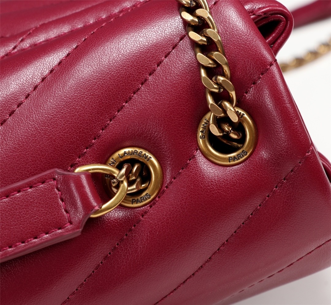 Top Quality YSL Saint Laurent  Calfskin Y Quilted Monogram Small Loulou Chain Satchel Red