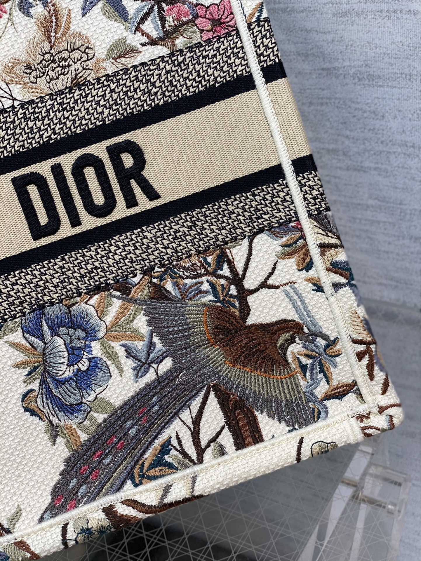 Replica Dior  Canvas Embroidered Medium Jardin D'Hiver Book Tote Bag
