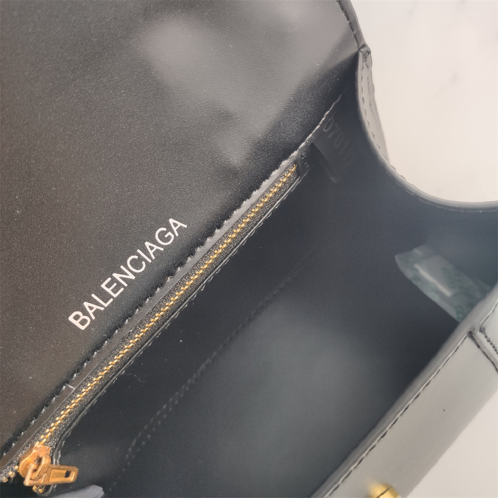Balenciaga Black Croc Embossed Leather Hourglass Handle Bag
