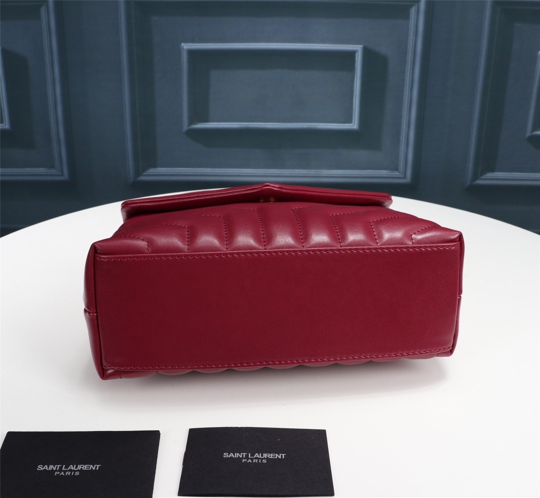 Top Quality YSL Saint Laurent  Calfskin Y Quilted Monogram Small Loulou Chain Satchel Red