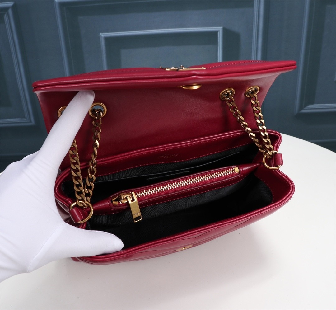 Top Quality YSL Saint Laurent  Calfskin Y Quilted Monogram Small Loulou Chain Satchel Red