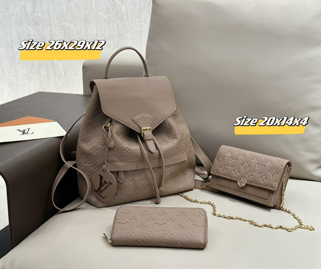 LV backpack three piece combination set