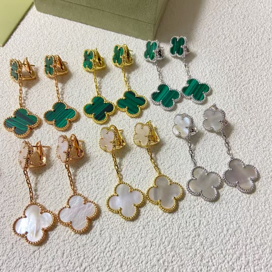 Van Cleef & Arpels four-leaf clover double bonus agate earrings