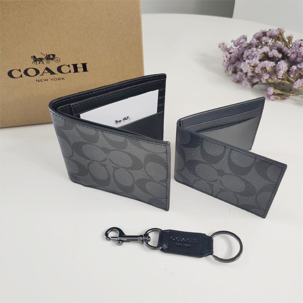 Coach 3 In 1 Wallet Men Folding Wallet Purse