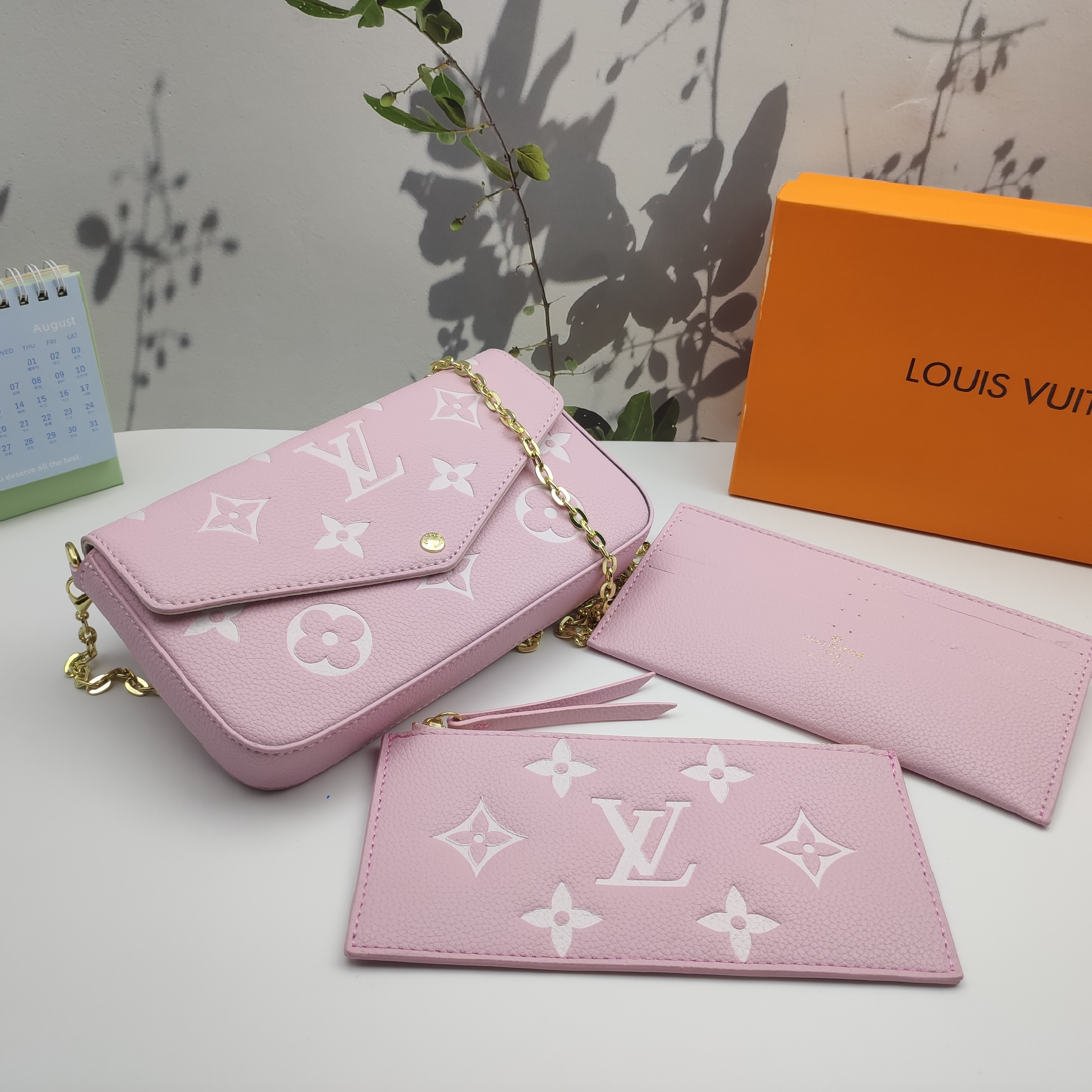 LV Louis Vuitton Félicie Pochette Monogram Canvas Fuchsia Crossbody Bag