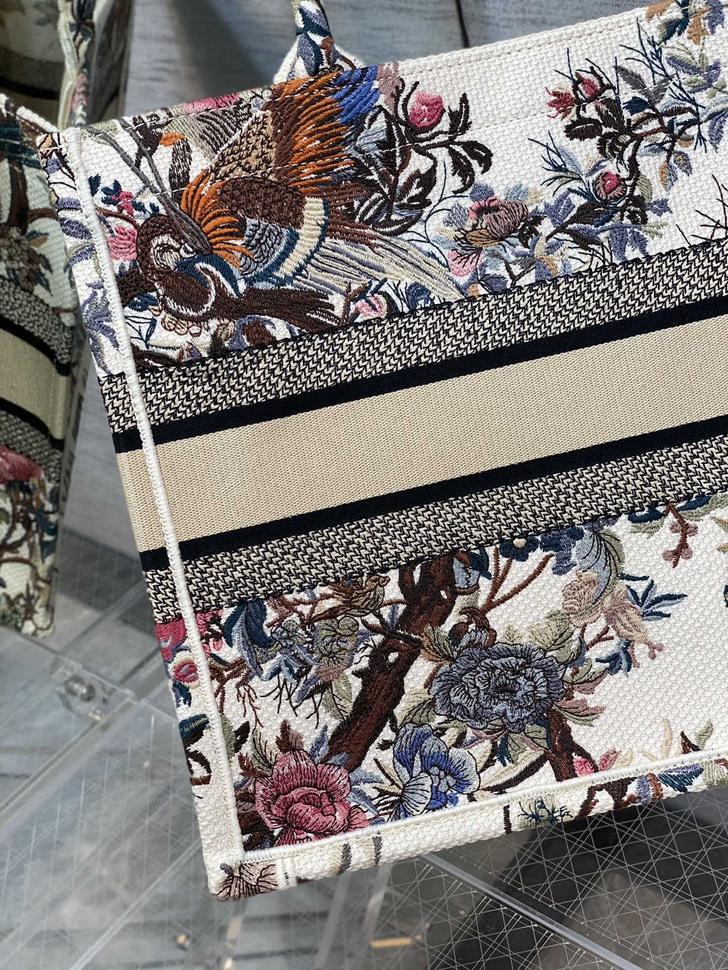 Replica Dior  Canvas Embroidered Medium Jardin D'Hiver Book Tote Bag