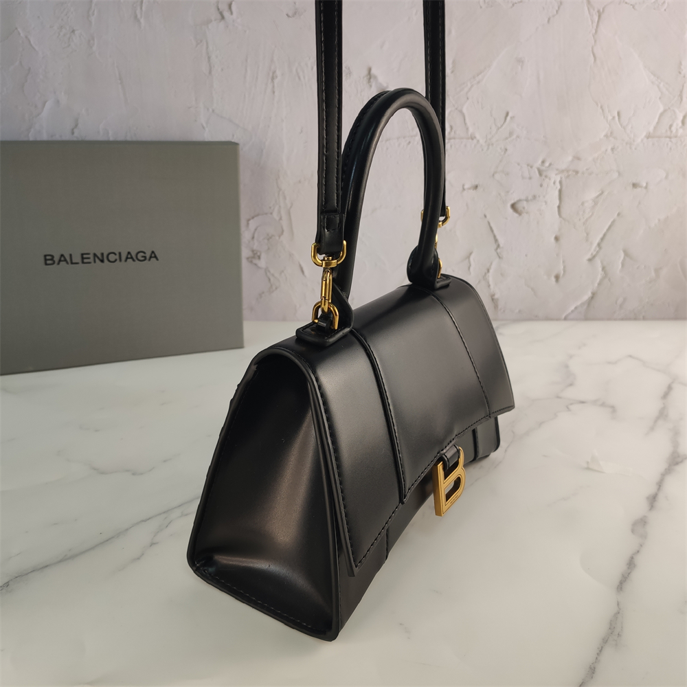 Balenciaga Black Croc Embossed Leather Hourglass Handle Bag