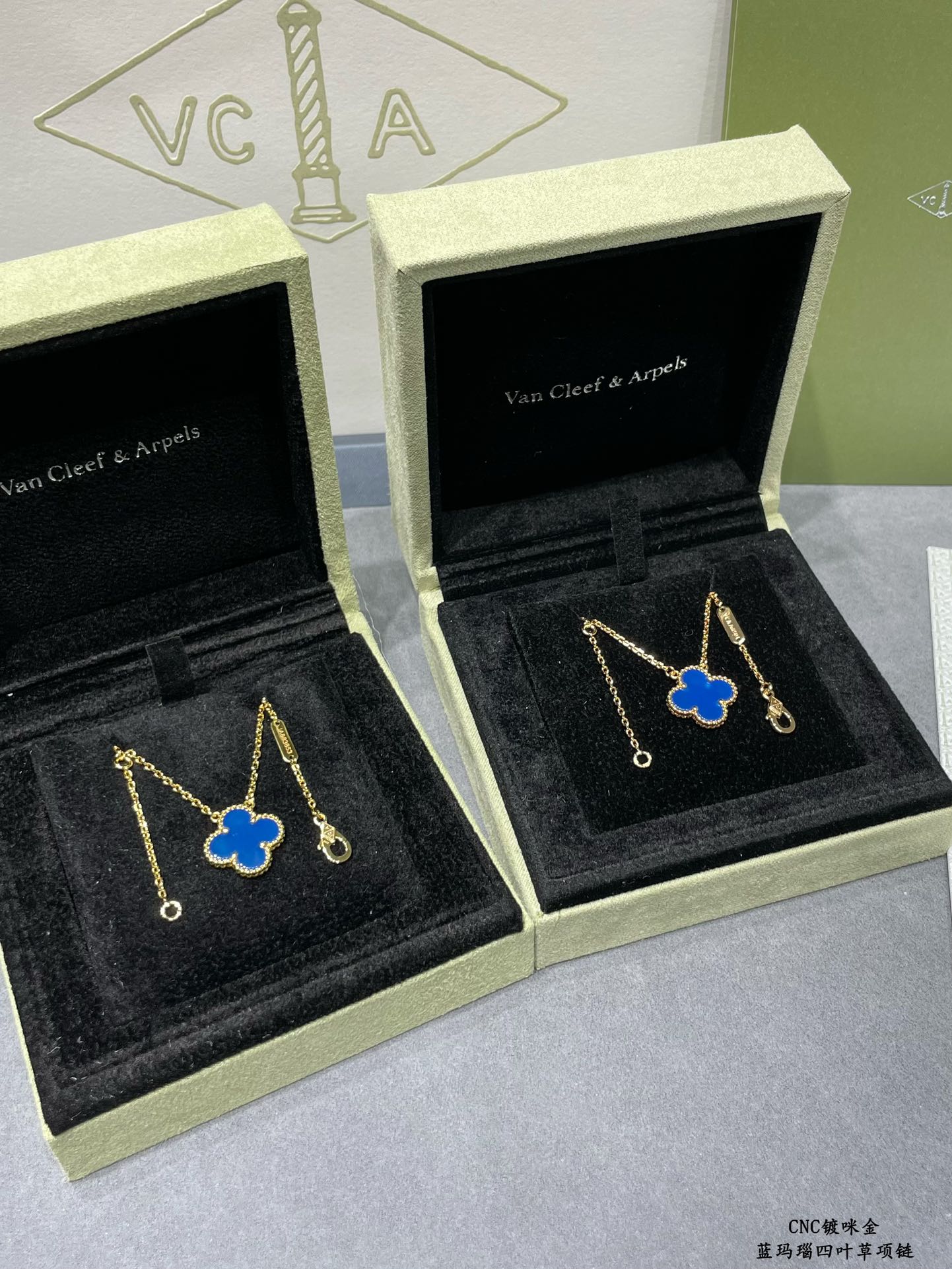 Replica VCA blue agate four-leaf clover necklace