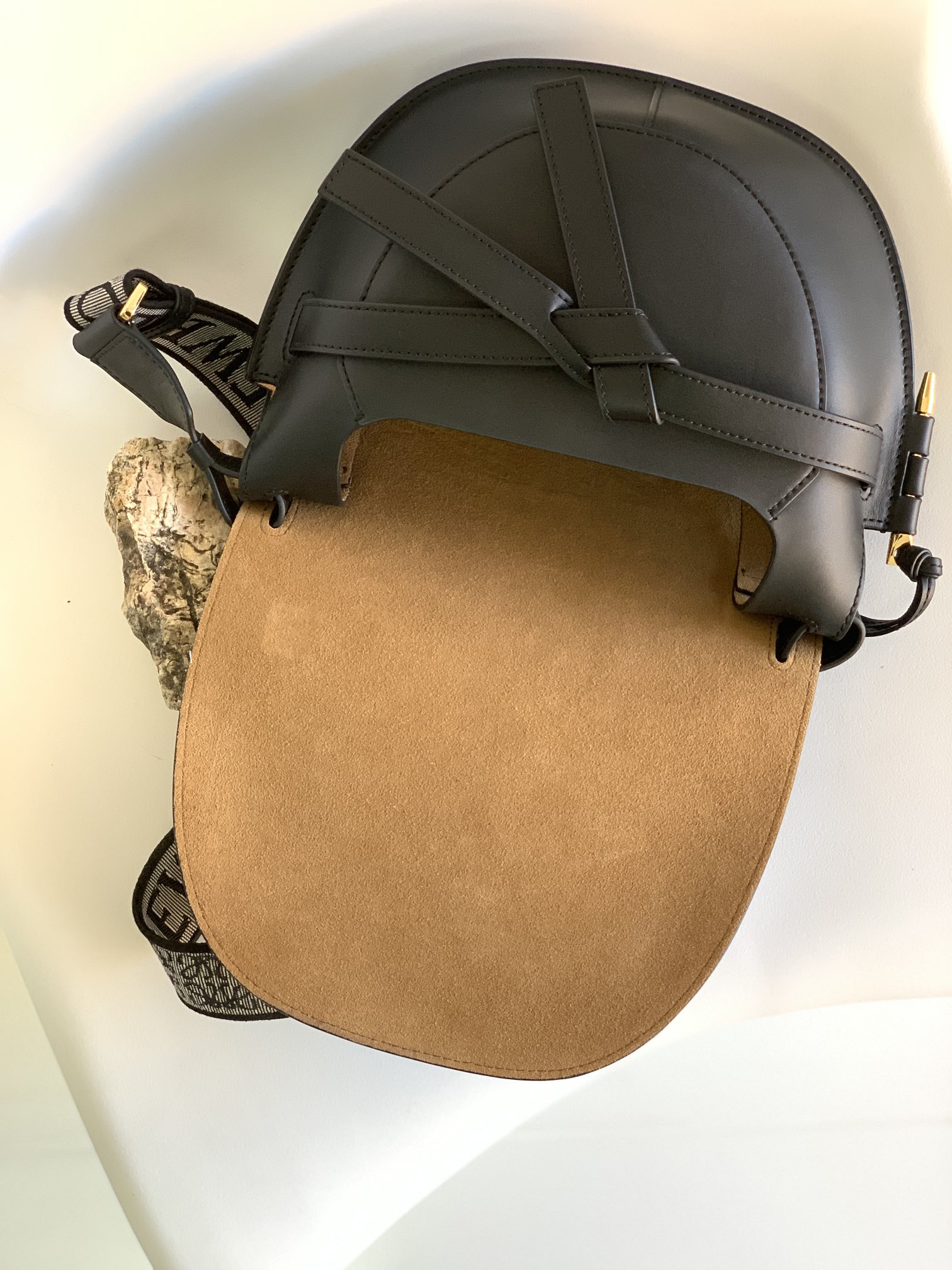 Replica Loewe Women Small Gate Bag in Soft Calfskin and Jacquard-Black