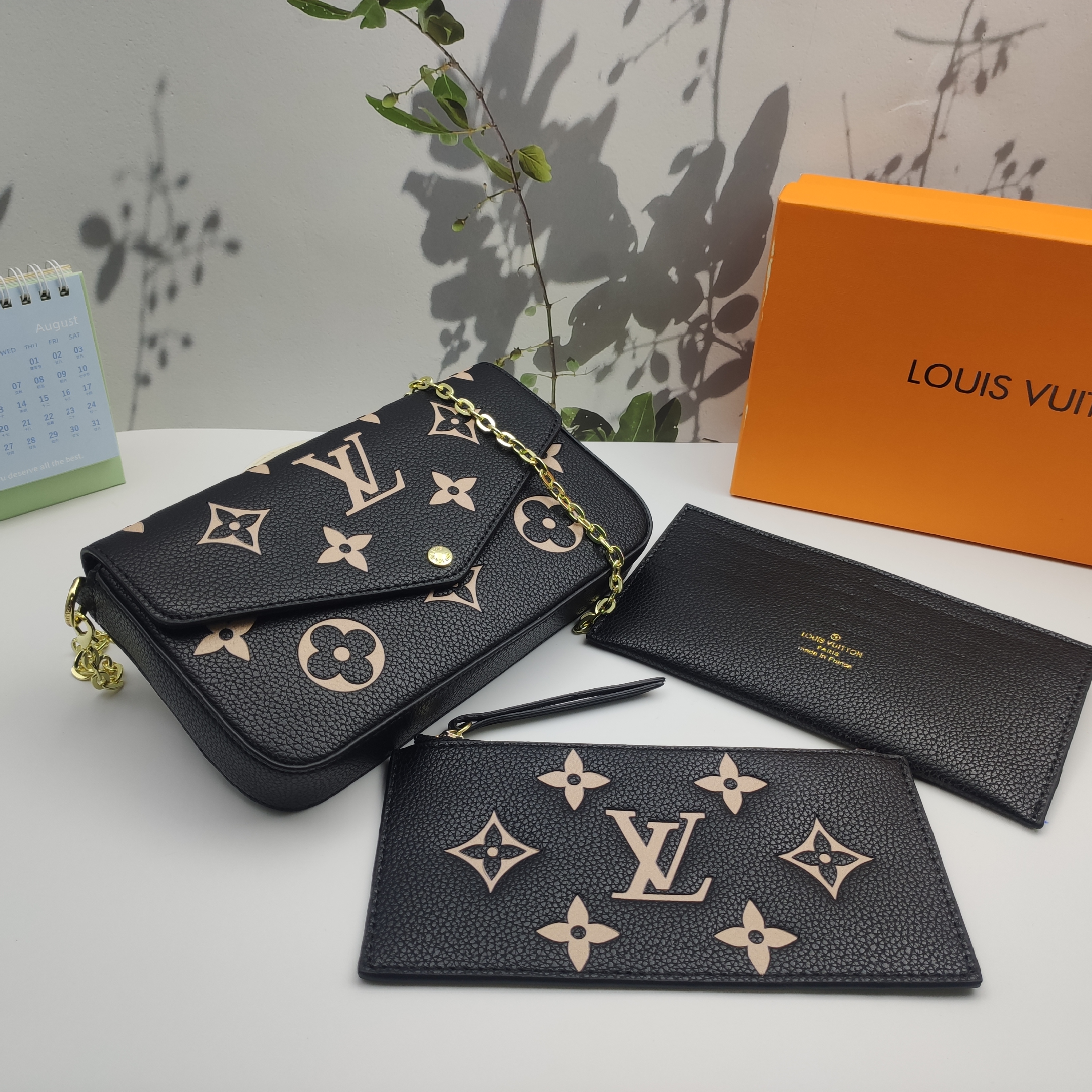 LV Louis Vuitton Félicie Pochette Monogram Canvas Fuchsia Crossbody Bag