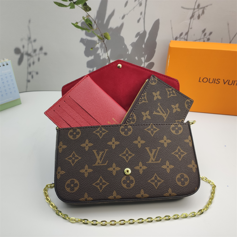 LV Louis Vuitton Félicie Pochette Monogram Canvas Fuchsia Crossbody Bag