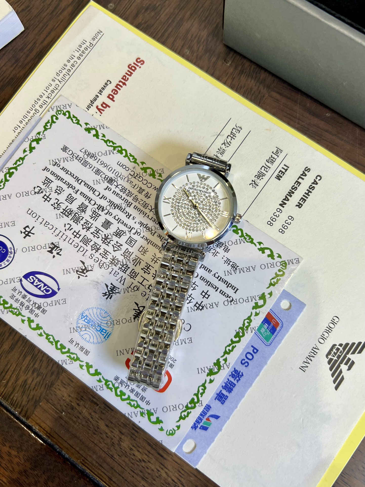 Replica Emporio Armani AR1925 Crystal Pave White Dial Stainless Steel Ladies Watch