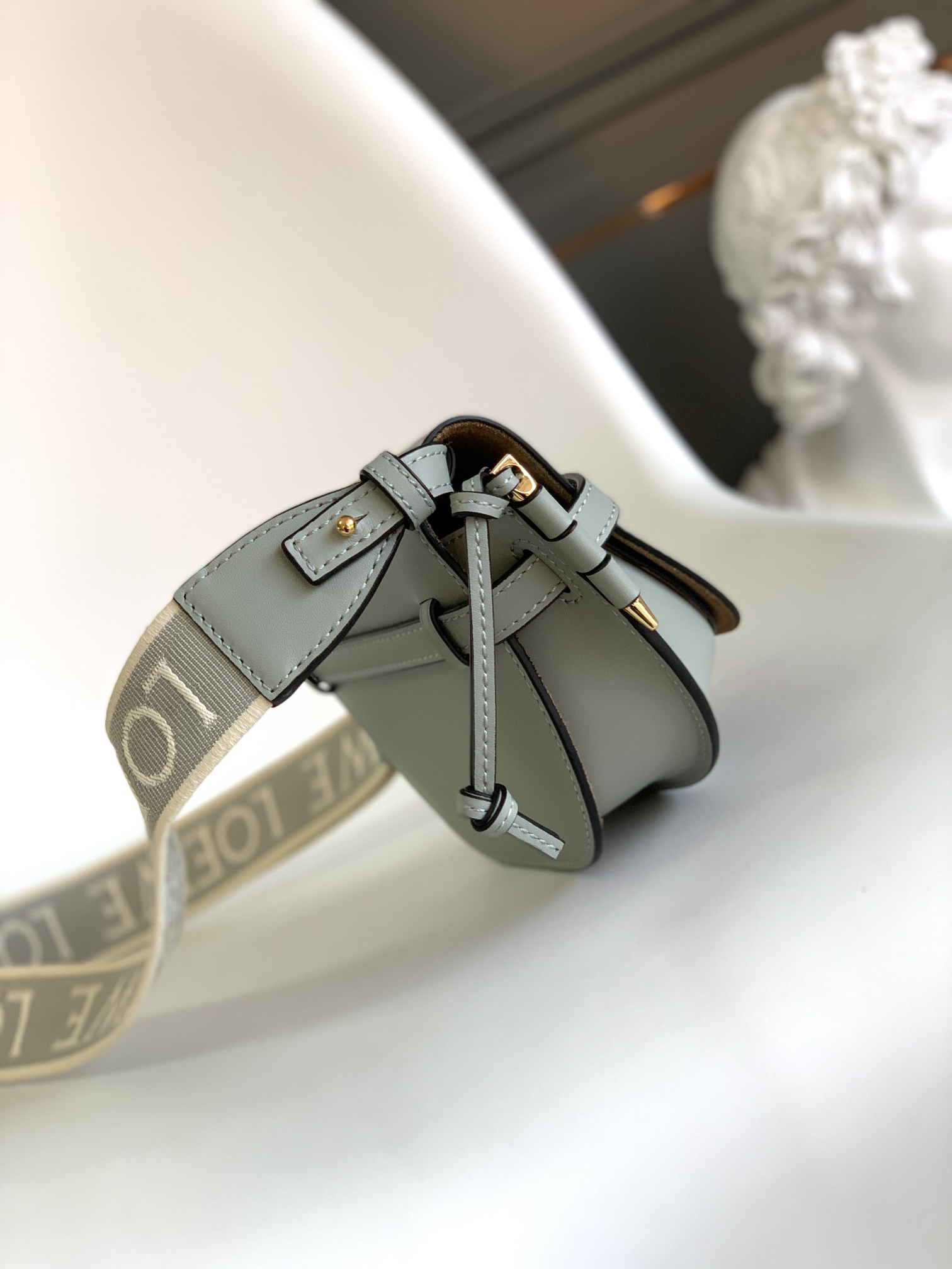 Replica Loewe Women Small Gate Bag in Soft Calfskin and Jacquard-Black