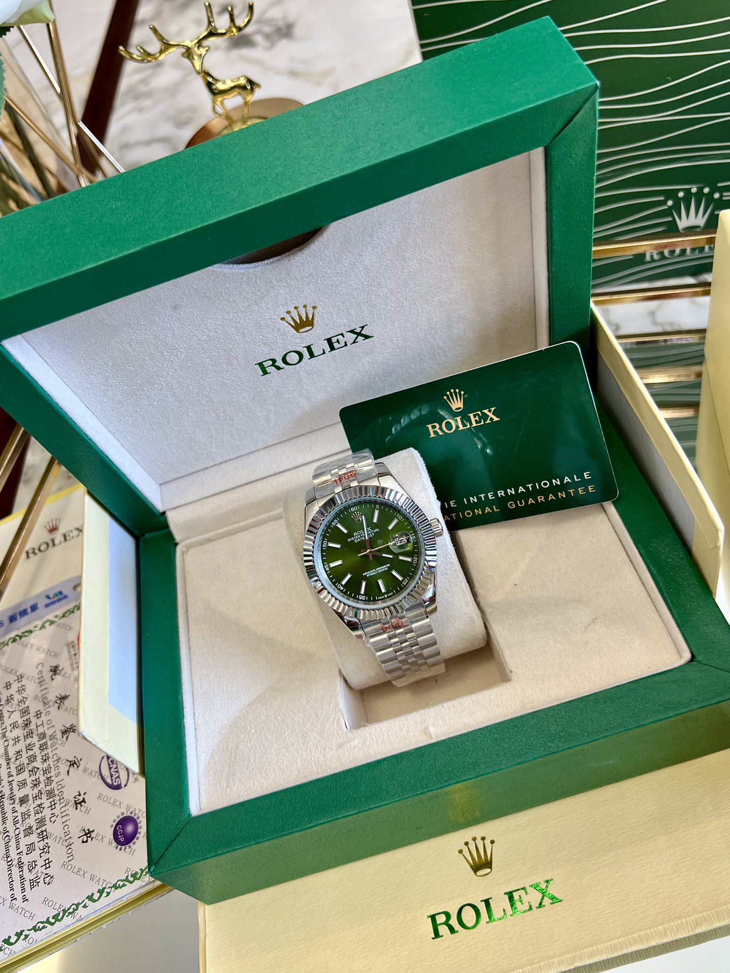 Replica Rolex Datejust Blue Dial Jubilee 18K White Gold Bezel Watch