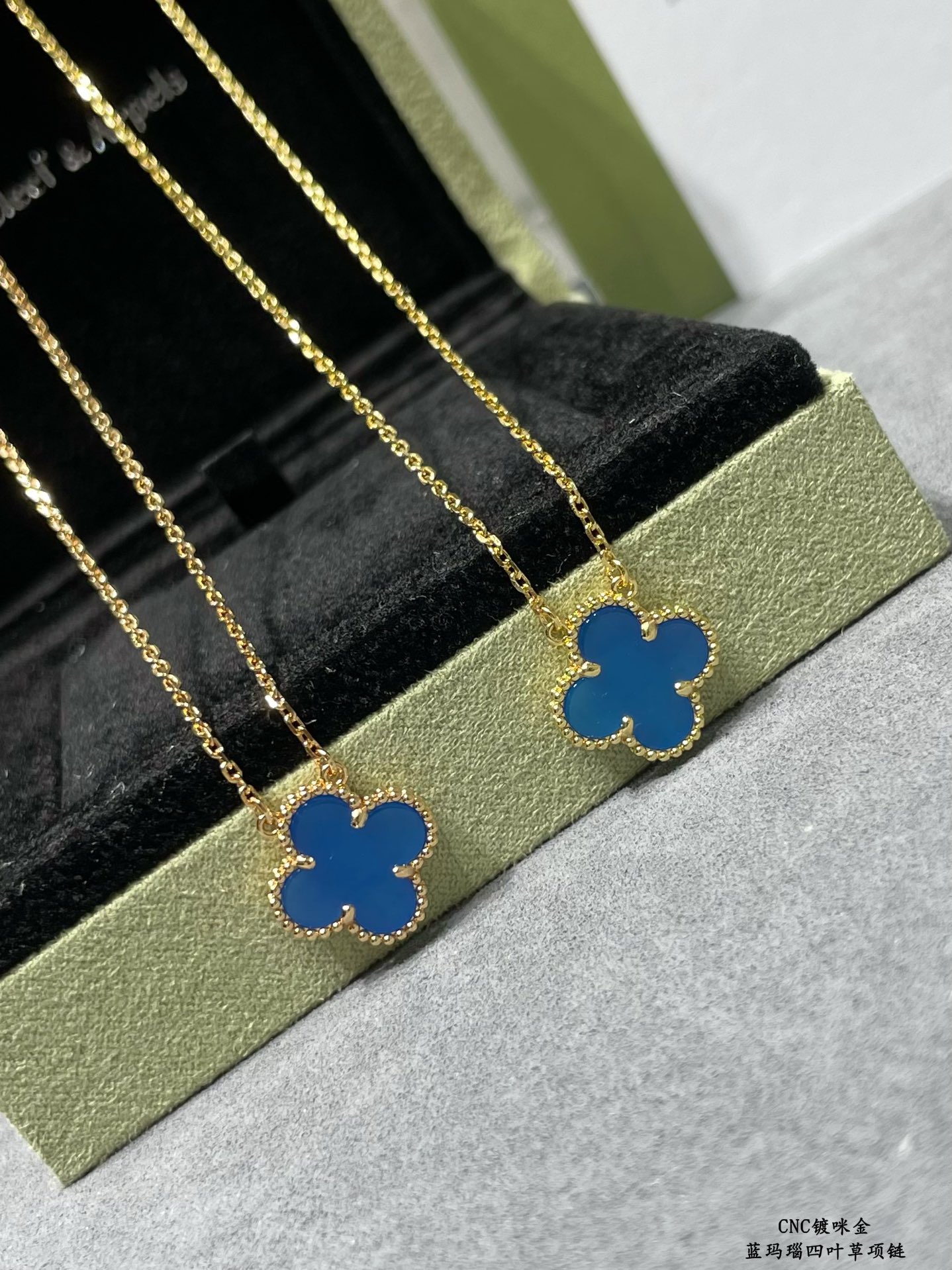 Replica VCA blue agate four-leaf clover necklace