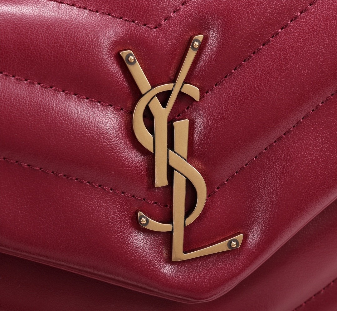 Top Quality YSL Saint Laurent  Calfskin Y Quilted Monogram Small Loulou Chain Satchel Red