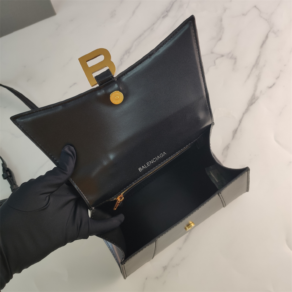 Balenciaga Black Croc Embossed Leather Hourglass Handle Bag