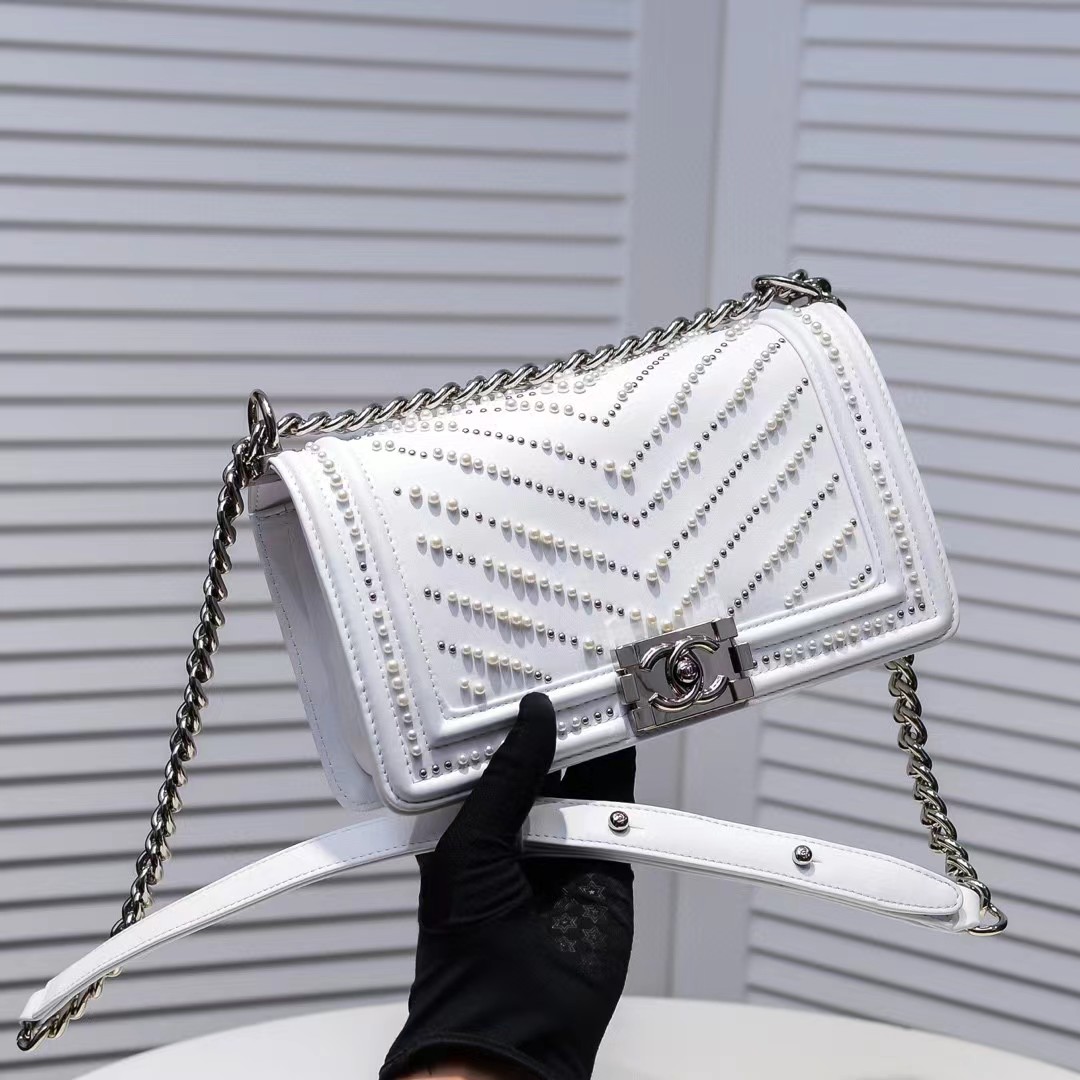 CHANEL 20 Leboy Embroidered Mini Bag with Chevron Pearl