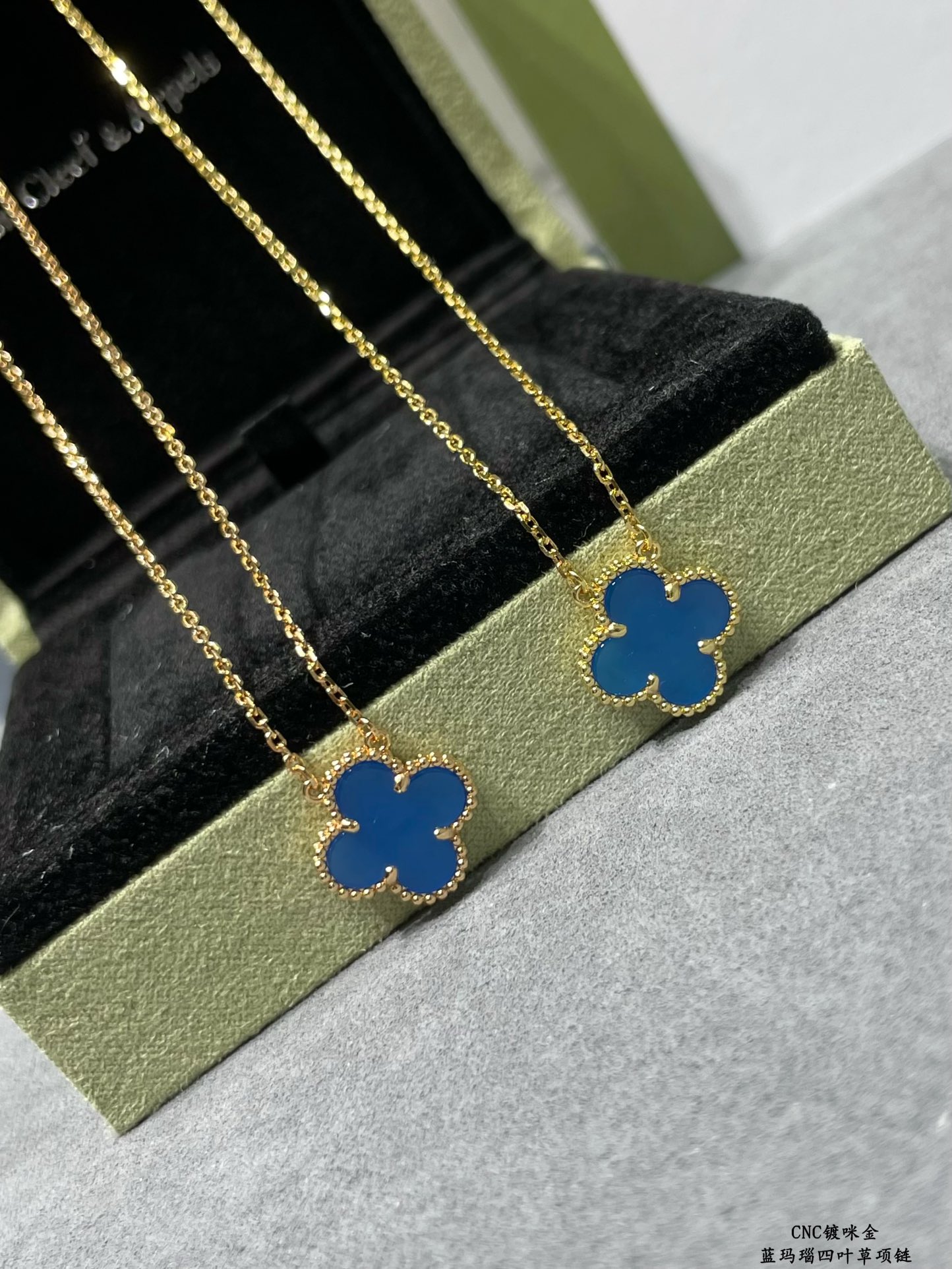 Replica VCA blue agate four-leaf clover necklace