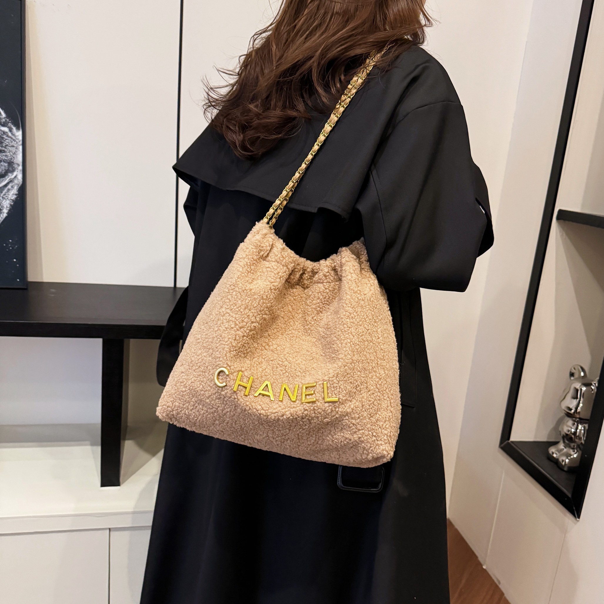 Chanel lamb wool chain bag