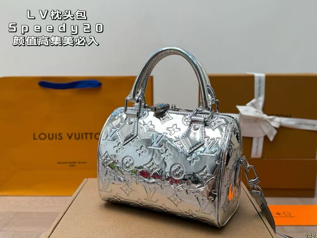 Louis Vuitton speedy silver patent leather bag