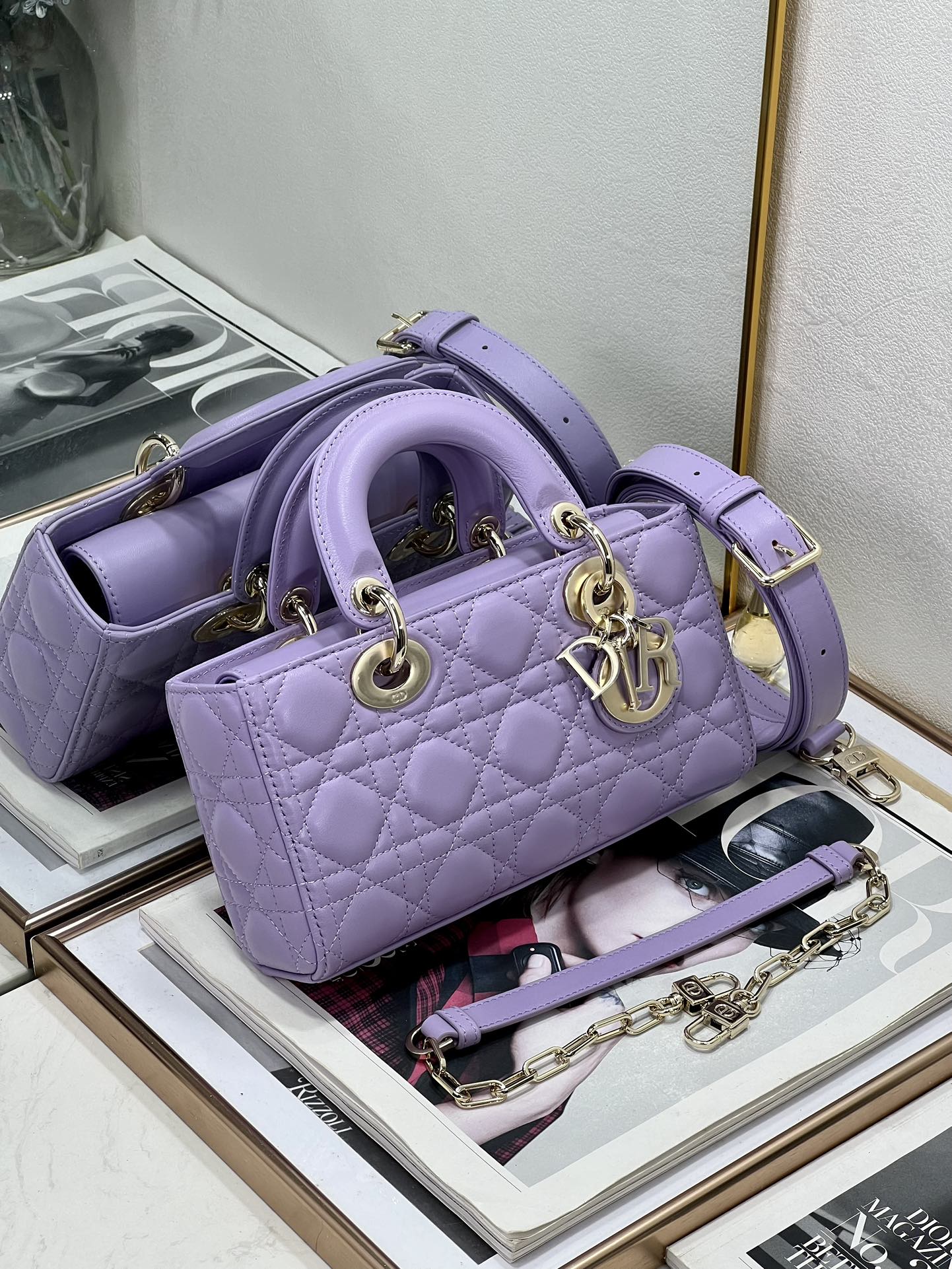 Top version Dior lady Purple sheepskin handbag