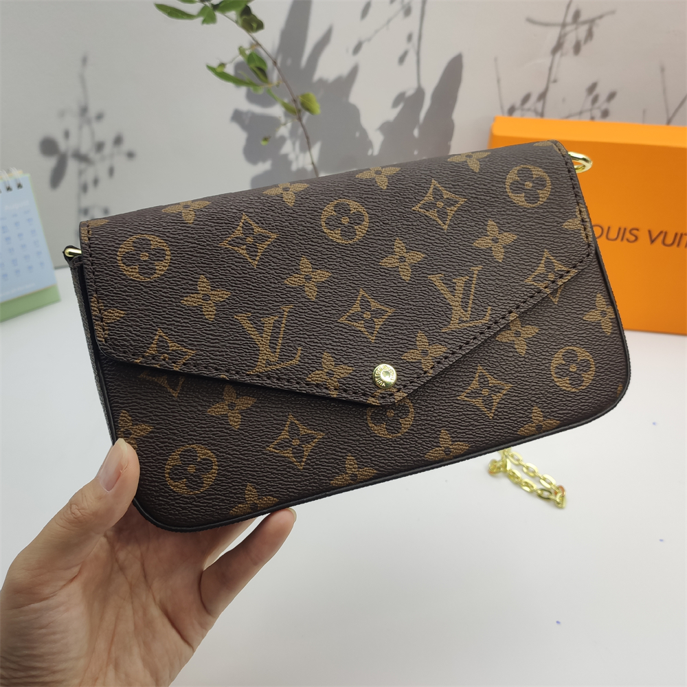 LV Louis Vuitton Félicie Pochette Monogram Canvas Fuchsia Crossbody Bag