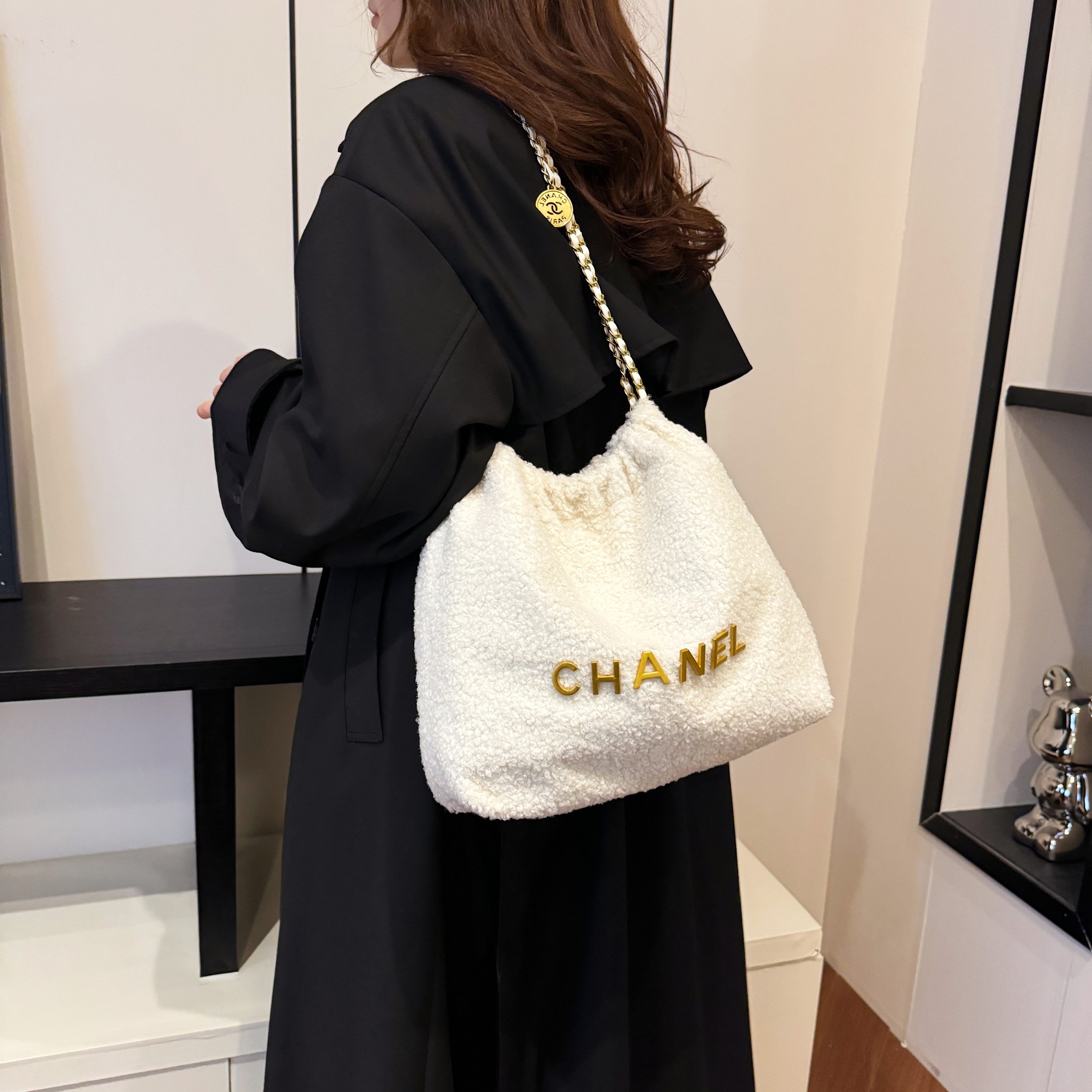 Chanel lamb wool chain bag
