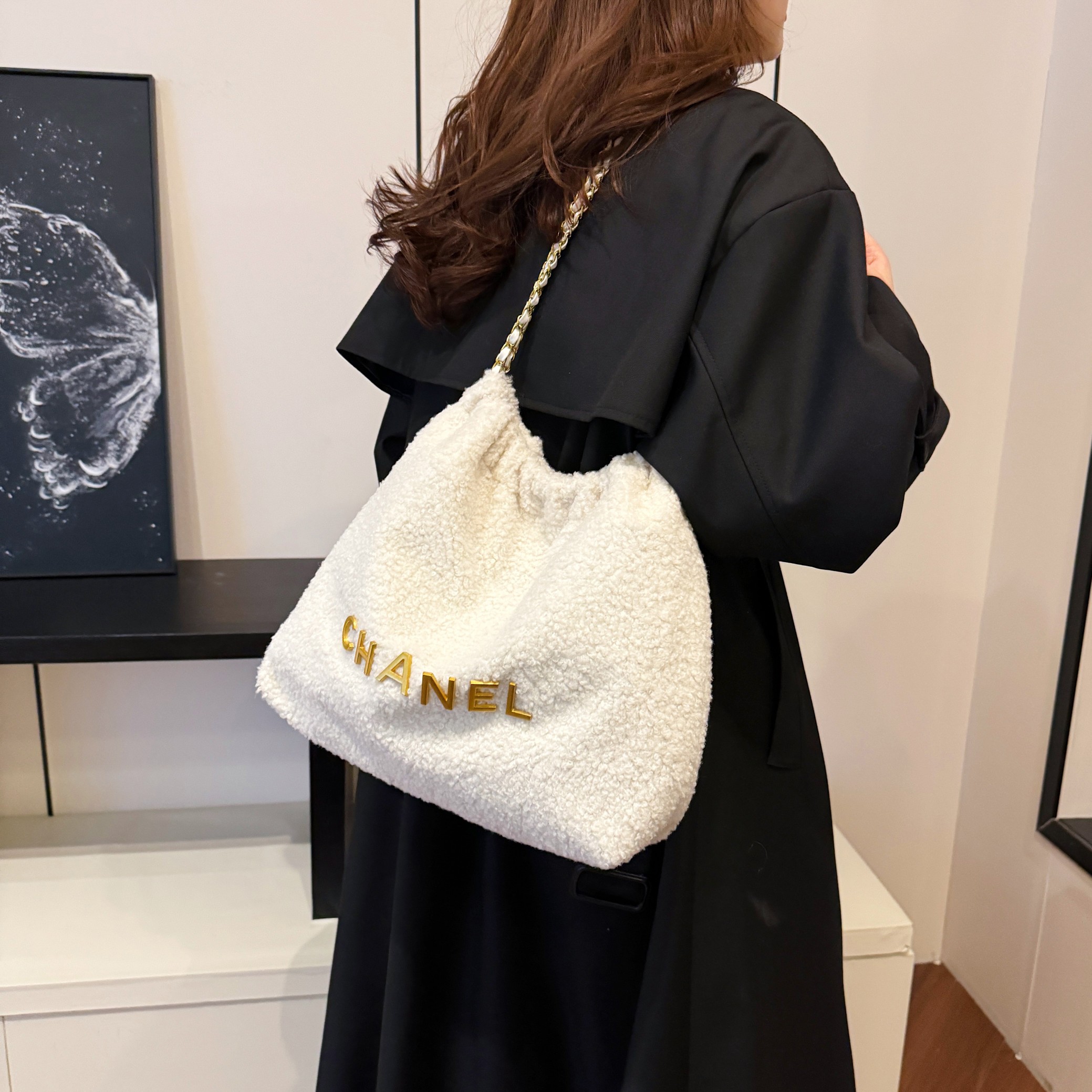Chanel lamb wool chain bag