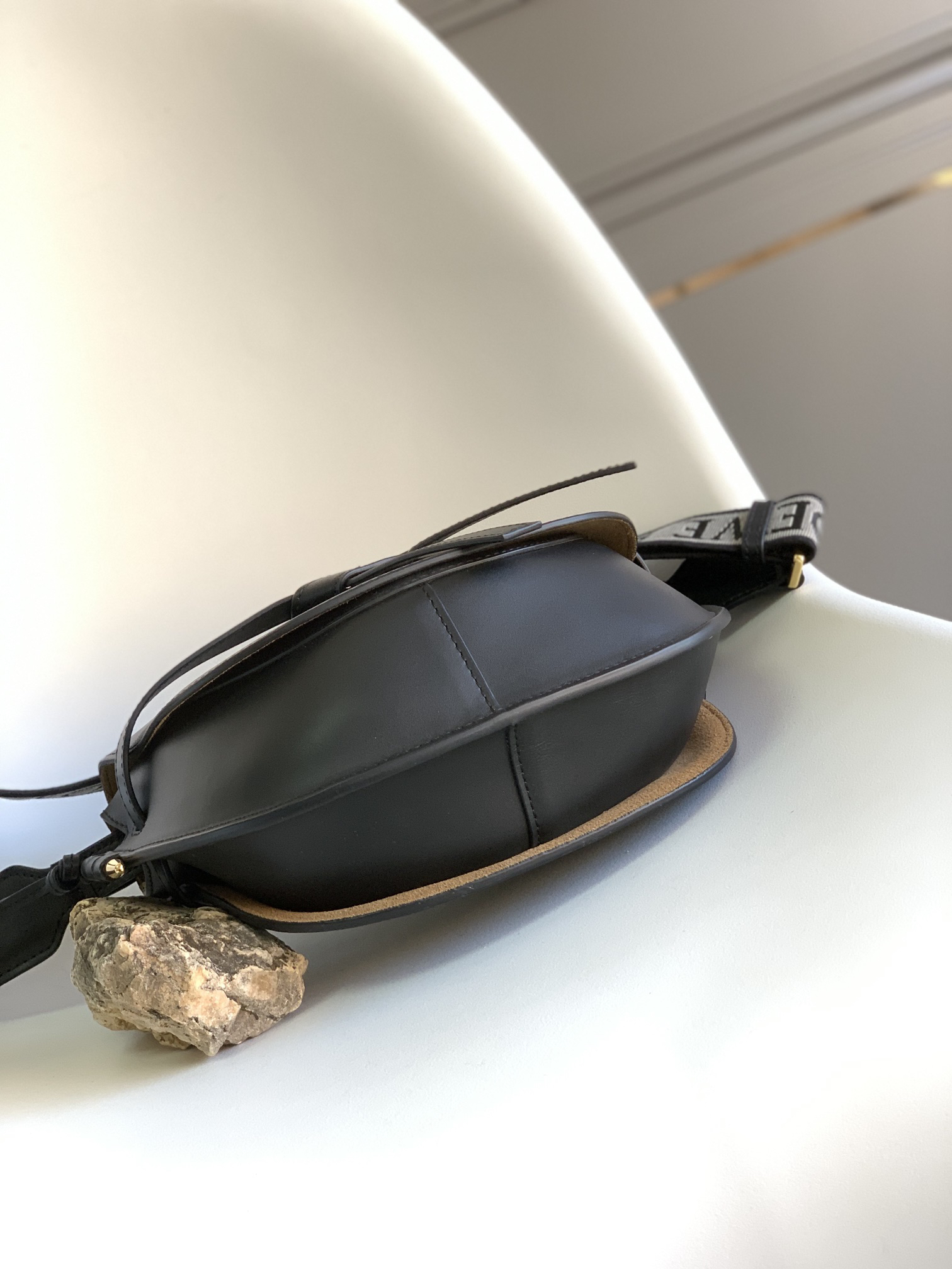 Replica Loewe Women Small Gate Bag in Soft Calfskin and Jacquard-Black